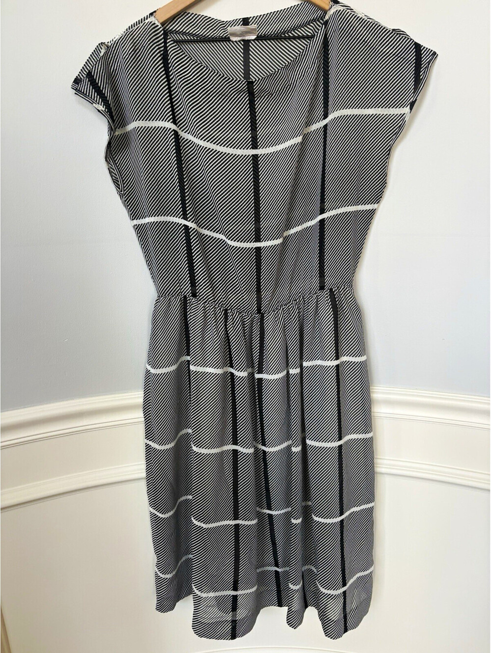 Vintage Gerard Pasquier Paris Striped Dress Chevron Optical Art French Size 40